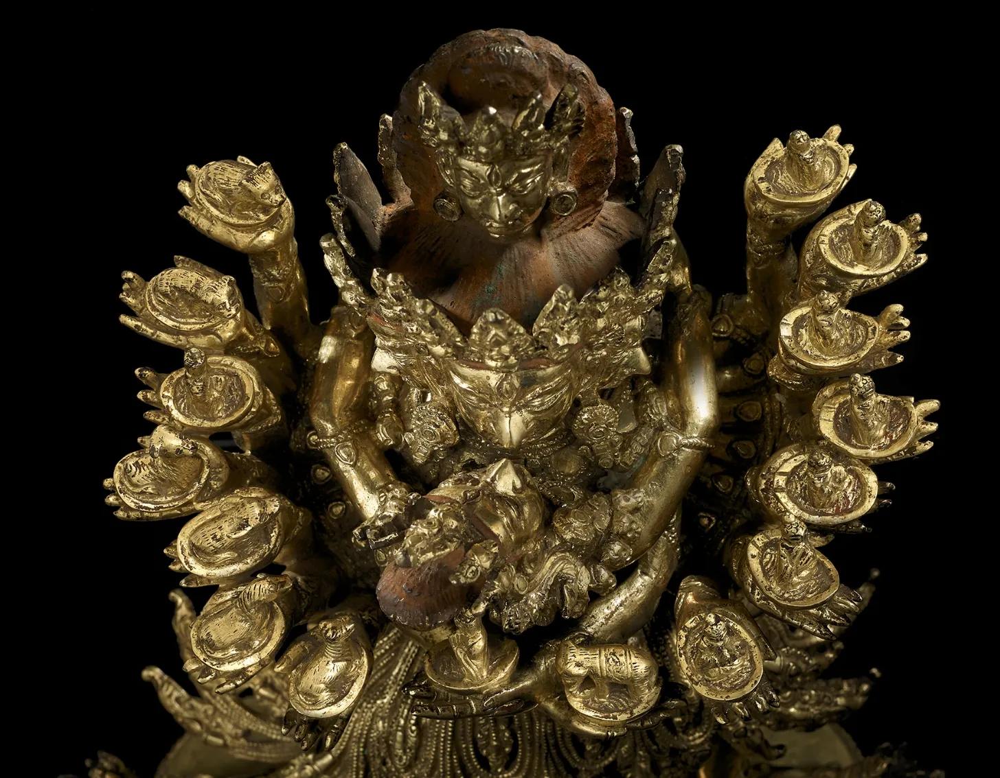 Close up look of : A gilt copper alloy figure of Kapaladhara Hevajra