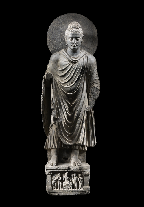 A grey schist figure of Buddha Shakyamuni