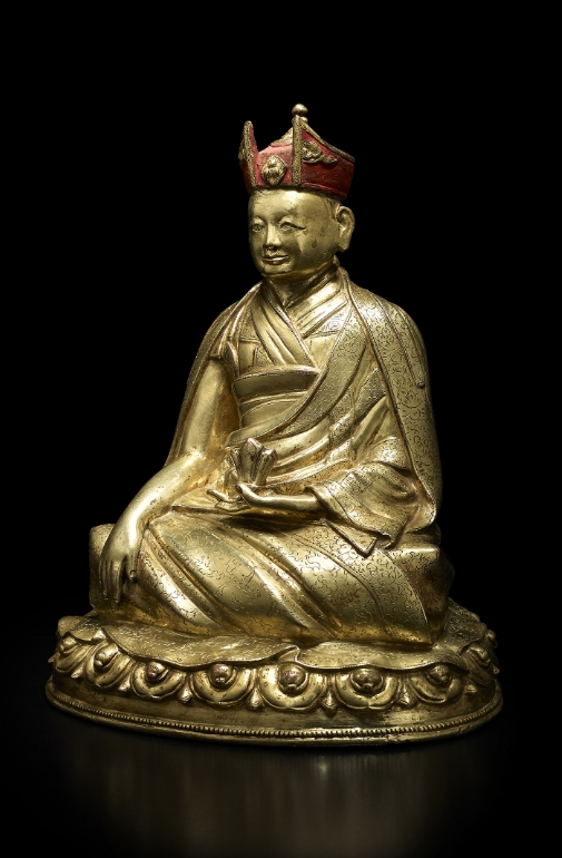A gilt copper alloy figure of the Fourth Sharmapa, Chokyi Drakpa Yeshe Pal Zangpo